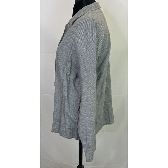 Hot Cotton Women’s Linen Blend Button Up Houndstooth Shirt Size Medium Charity - Picture 2 of 11